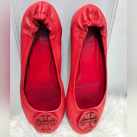 Tory Burch Minnie Red Leather Flats Size 8 - Picture 6 of 13